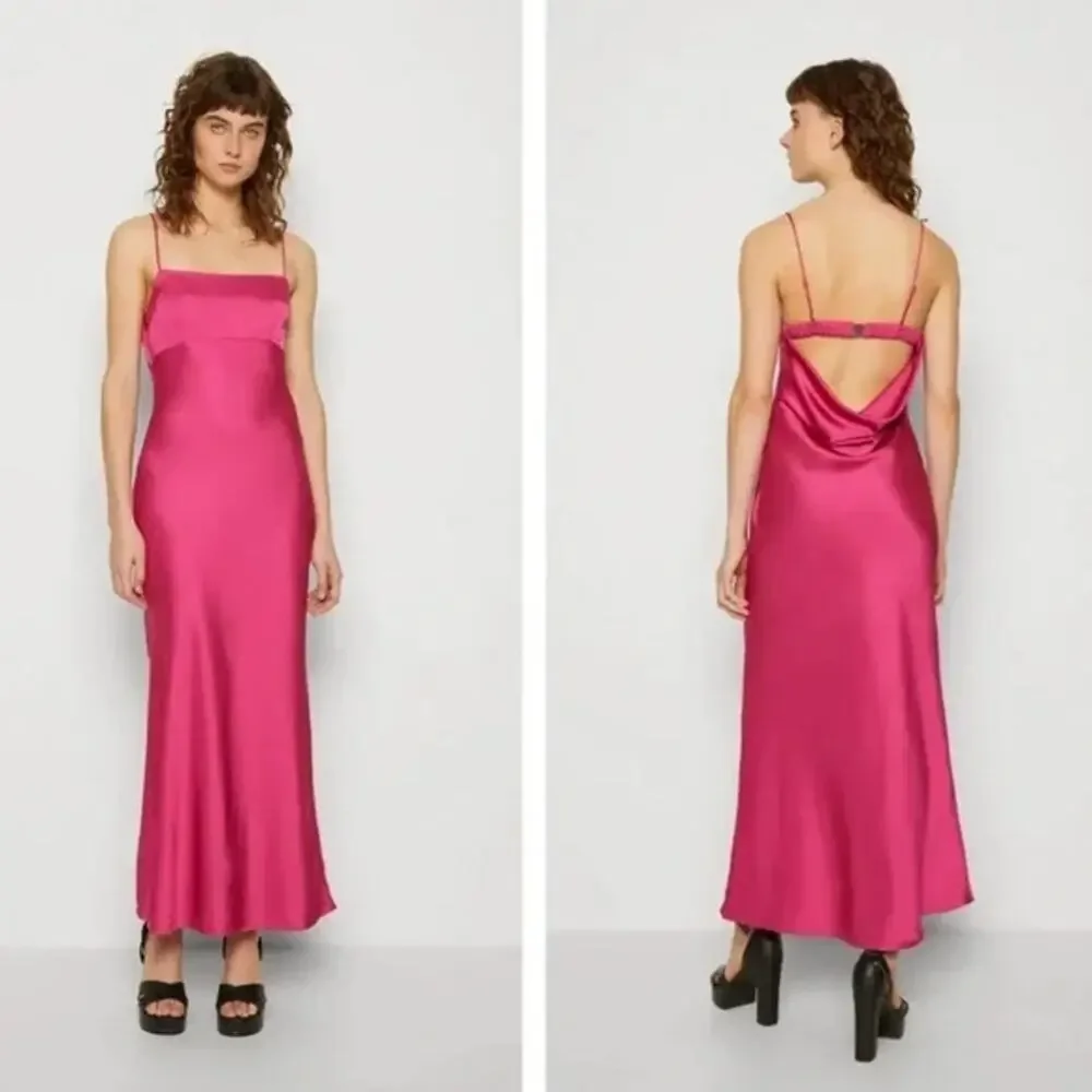 Abercrombie & Fitch Hot Pink Satin Midi Slip Dress - Picture 2 of 8